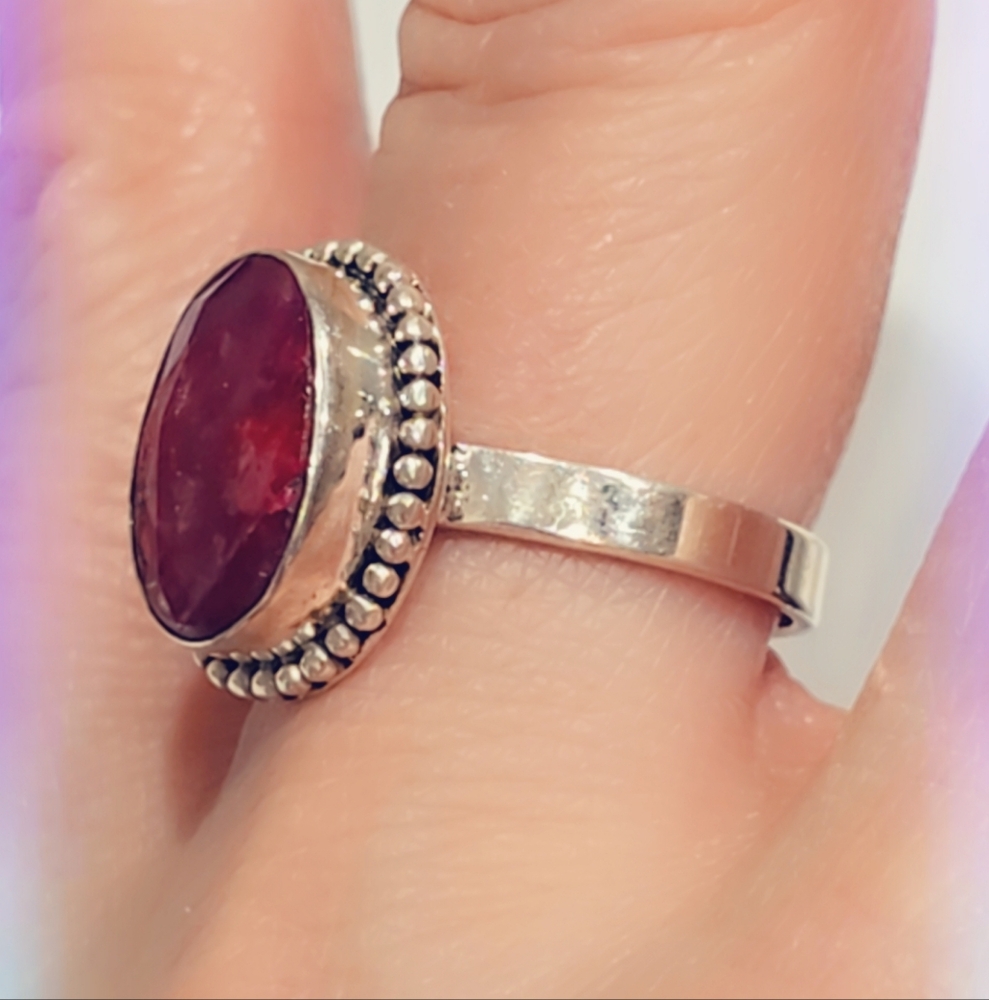 Faceted Ruby Sterling Silver Gemstone Ring - image 2